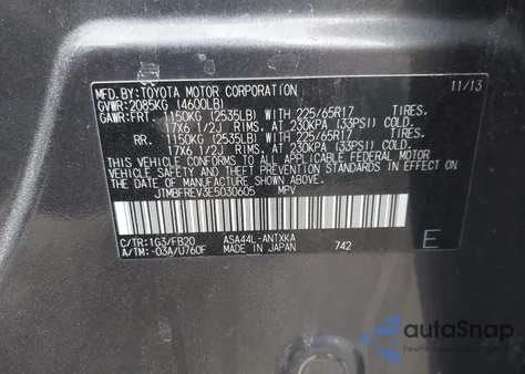 2014 Toyota Rav4 Le из США, поврежденный, VIN JTMBFREV3E5030605